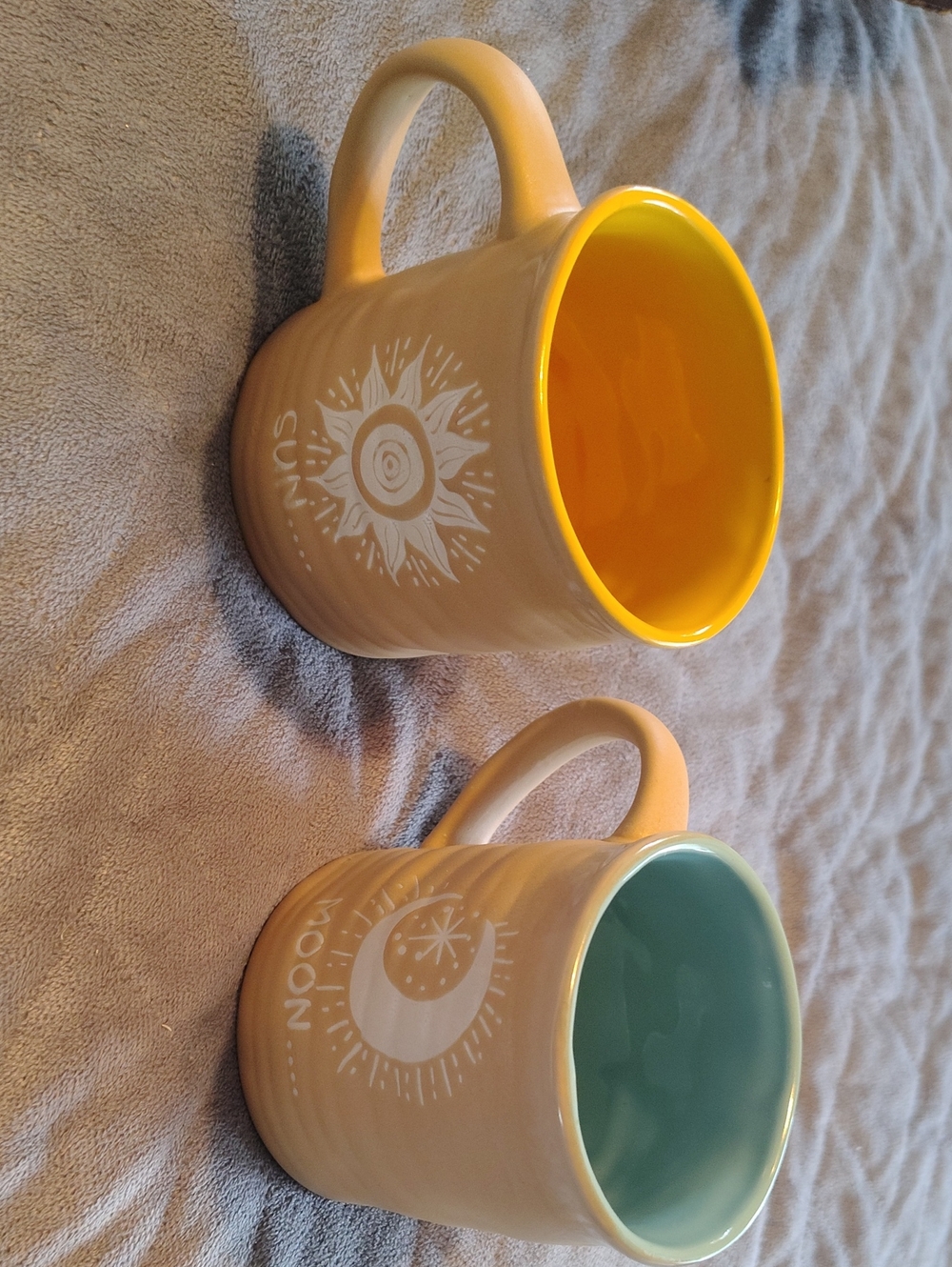 Sun & Moon Ceramic Mug Set - Yellow and Teal Interior